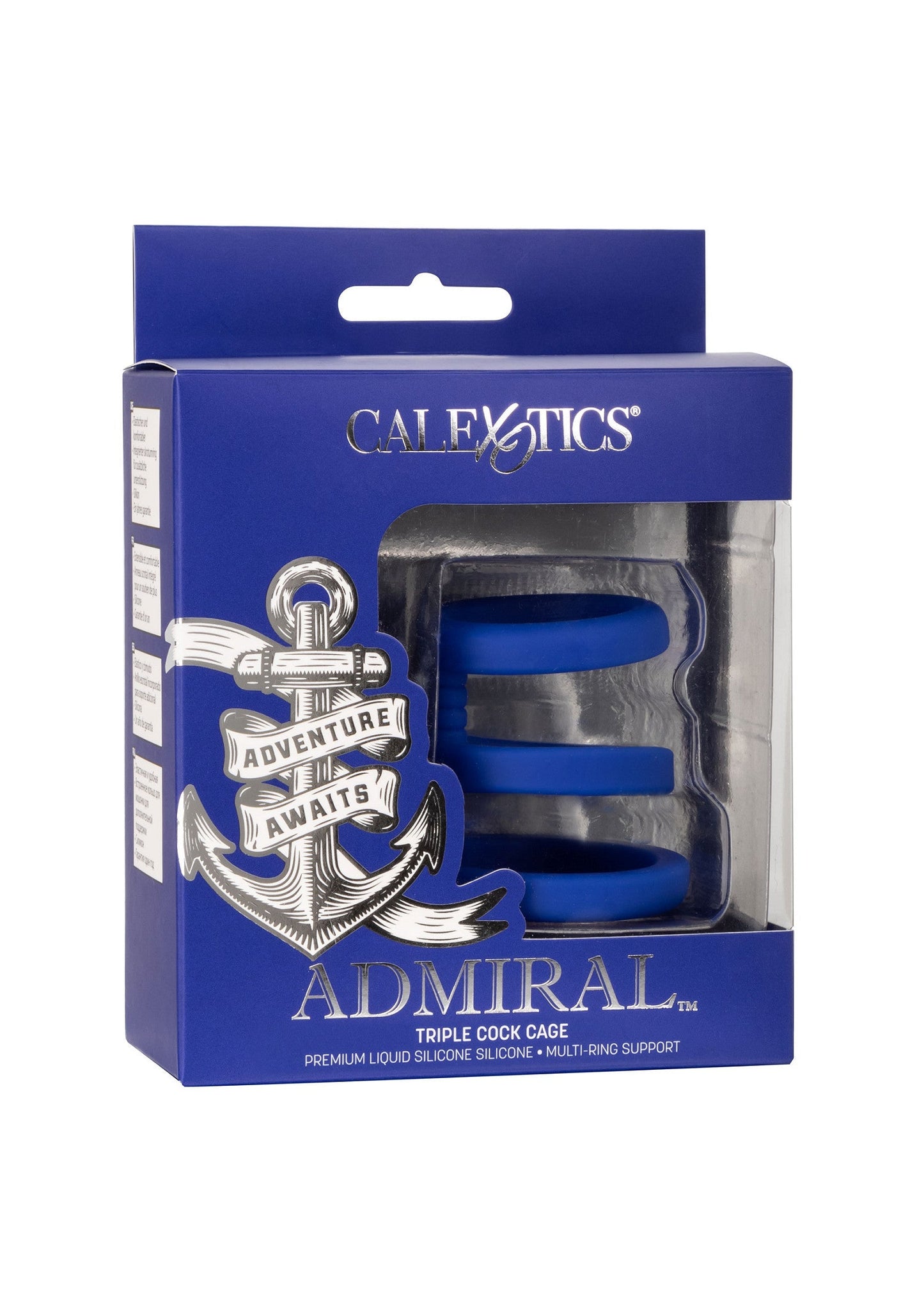 Admiral Triple Cock Cage - Liquid Silicone, 3 Rings - Blue