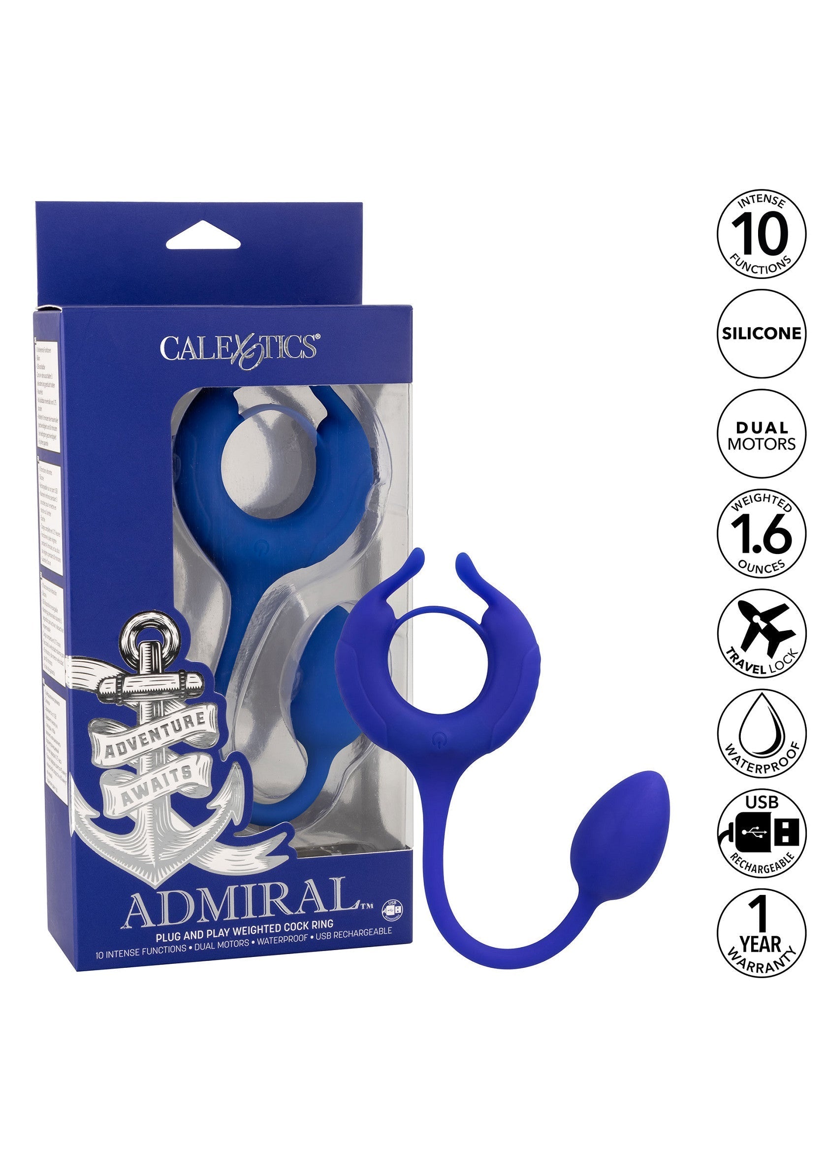 Admiral Weighted Cock Ring - Liquid Silicone with Weight - Blue