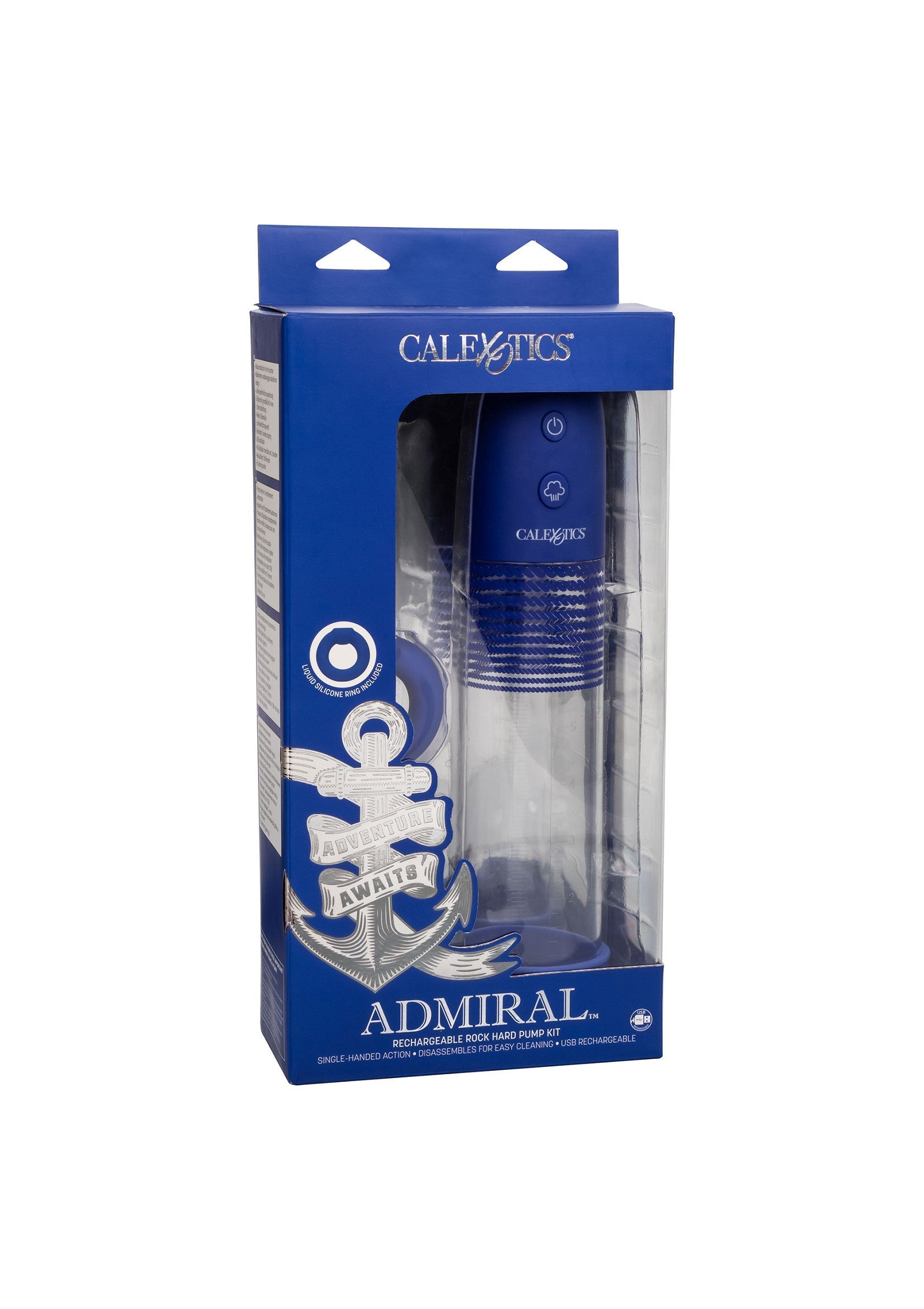Admiral Rechargeable Pump Kit - USB Rechargeable Penis Pump - Blue