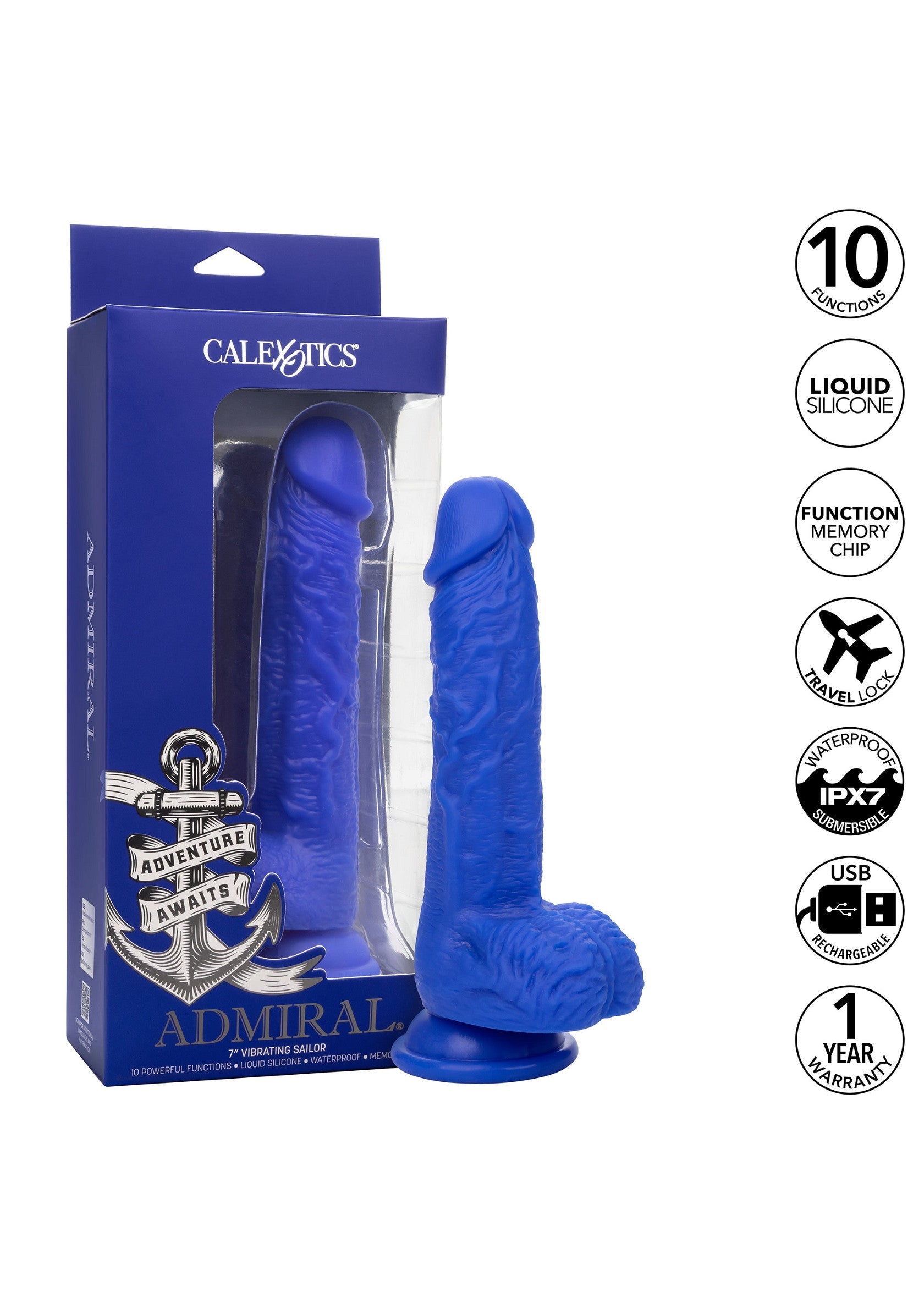 Admiral 7" Vibrating Sailor - Realistic Vibrating Dildo - Blue