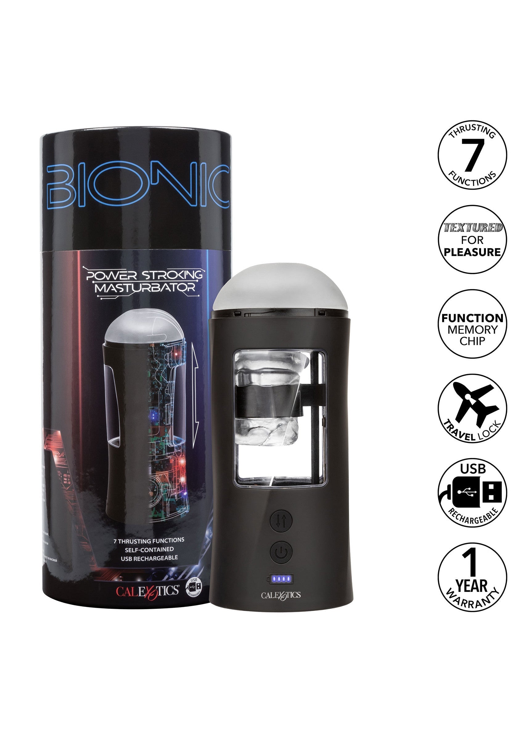 Bionic Stroking Masturbator - Automatic Thrusting Power Stroker - Black