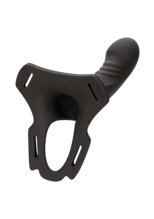 Boundless Rechargeable Harness - 10 Function Vibrating Strap-On - Black