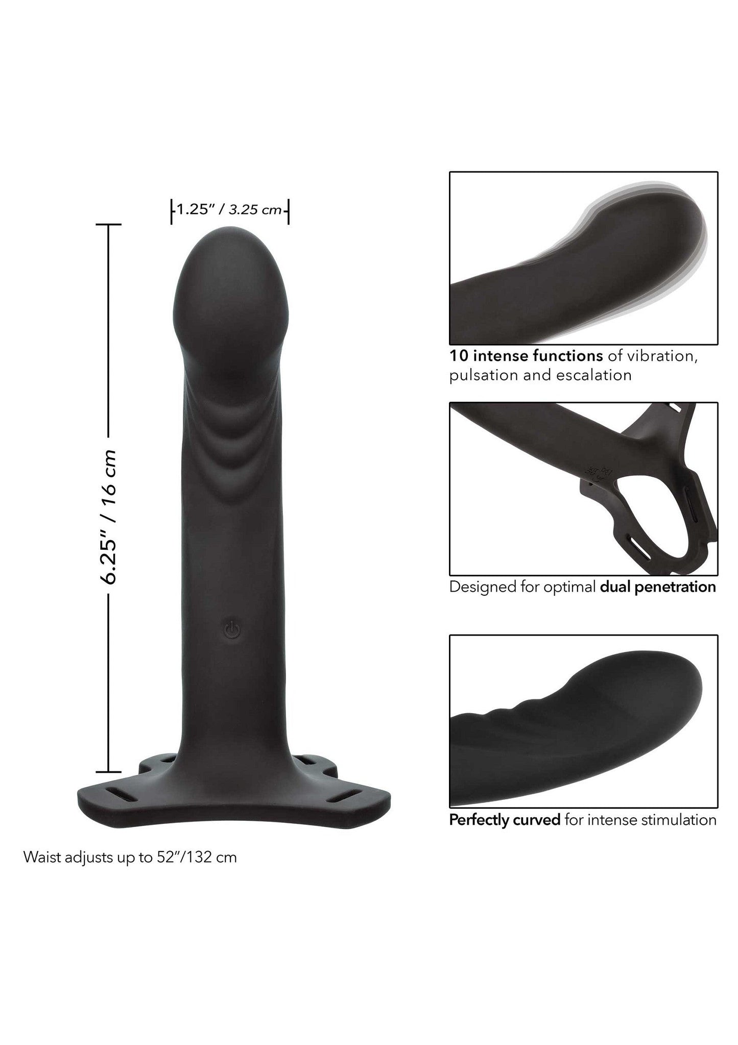 Boundless Rechargeable Harness - 10 Function Vibrating Strap-On - Black