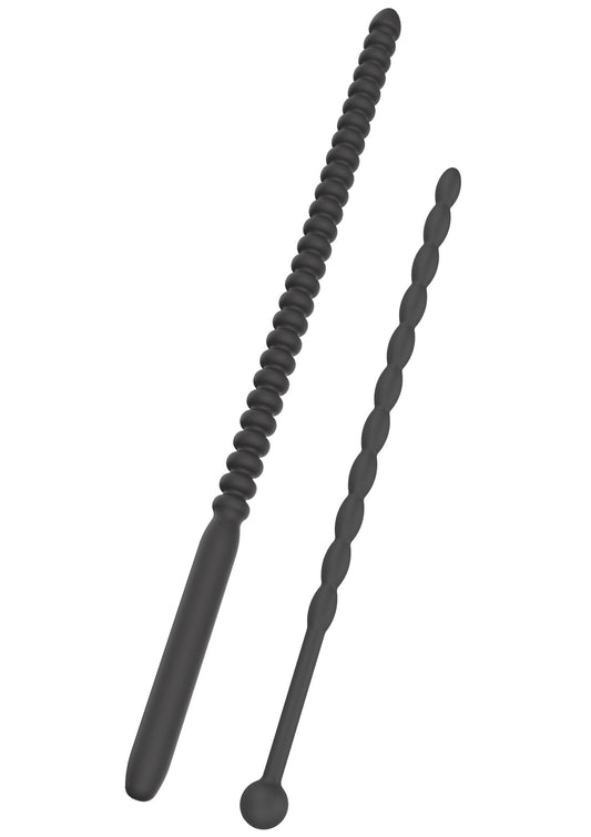 Ribbed Penis Dilator Set 2 pcs - Silicone Urethral Sounds - Black