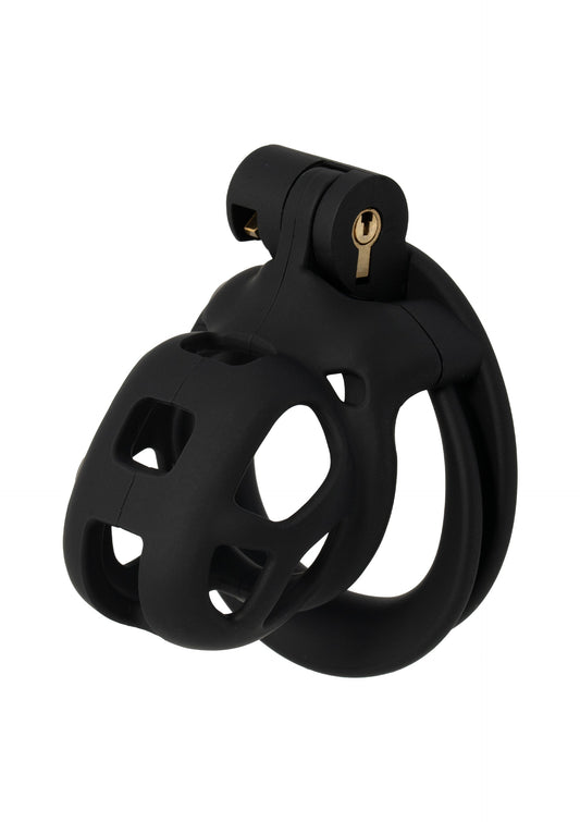 Penis Prison Cock Cage X-Short - Secure Locking System with 4 Ring Sizes - Black