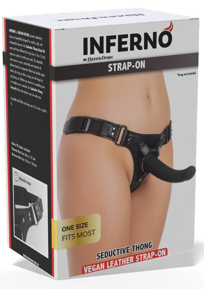 Tanga seducătoare cu strap-on – Ham din piele PU, neopren, cu 3 inele