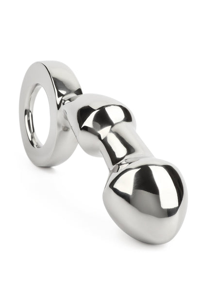 Jucărie anală curbată din metal – oțel inoxidabil cu inel de prindere
