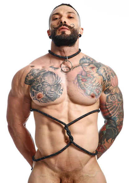 Frânghie pentru inel de penis neagră – accesoriu reglabil din piele vegană pentru bondage