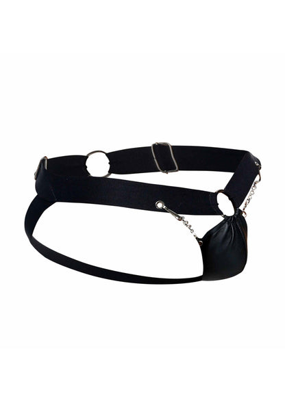 Jockstrap cu lanț negru – Lenjerie intimă bărbătească din piele ecologică cu lanț