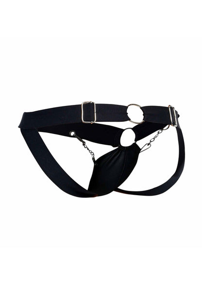Jockstrap cu lanț negru – Lenjerie intimă bărbătească din piele ecologică cu lanț
