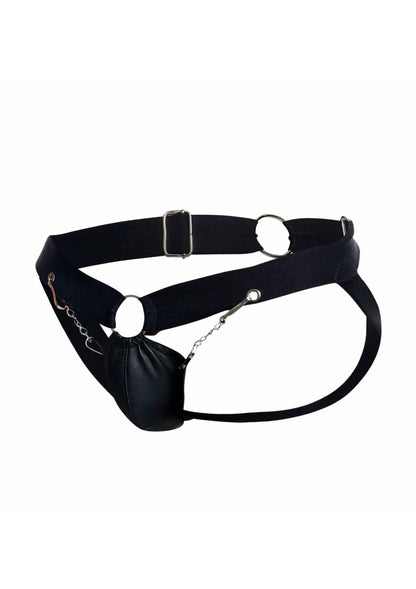 Jockstrap cu lanț negru – Lenjerie intimă bărbătească din piele ecologică cu lanț