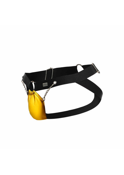 Jockstrap cu lanț galben – Lenjerie intimă atletică bărbătească din piele ecologică