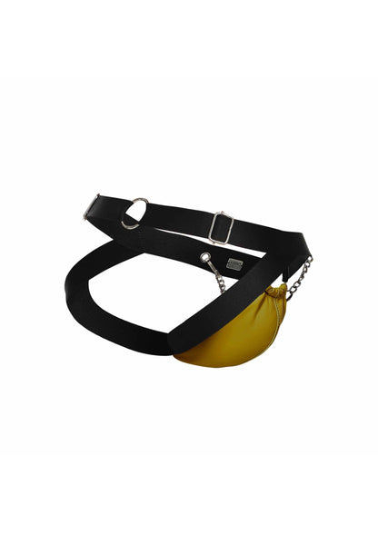 Jockstrap cu lanț galben – Lenjerie intimă atletică bărbătească din piele ecologică