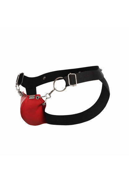 Jockstrap cu presă roșie – Lenjerie intimă atletică bărbătească din piele ecologică