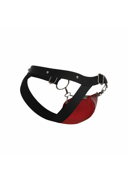 Jockstrap cu presă roșie – Lenjerie intimă atletică bărbătească din piele ecologică