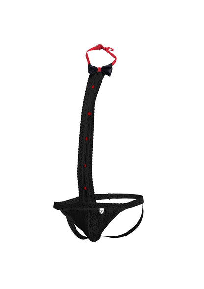 Tanga din dantelă Tuxedo – lenjerie intimă bărbătească din nailon și spandex pentru jocuri de rol